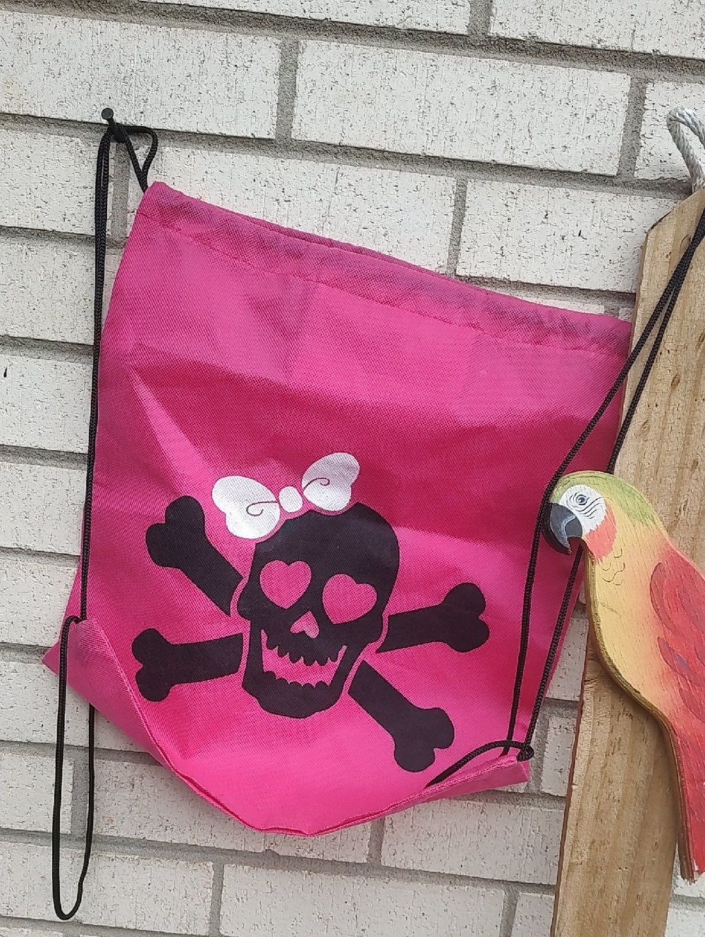 Hot Pink Skull & Crossbones Drawstring Bag - Picture 6 of 7